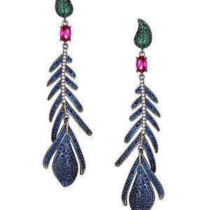 NWOT Eye Candy LA Luxe Jila Blue Feather Cubic Zirconia Drop Earrings